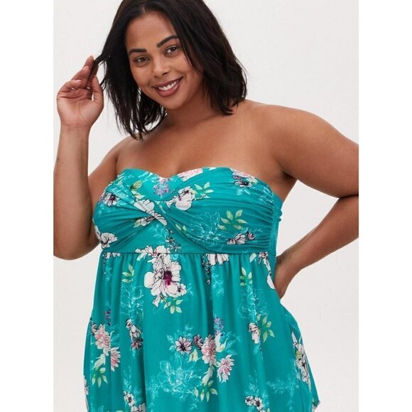 Torrid Green Mesh Strapless Twisted Babydoll Tank Top 00 - Picture 2 of 6